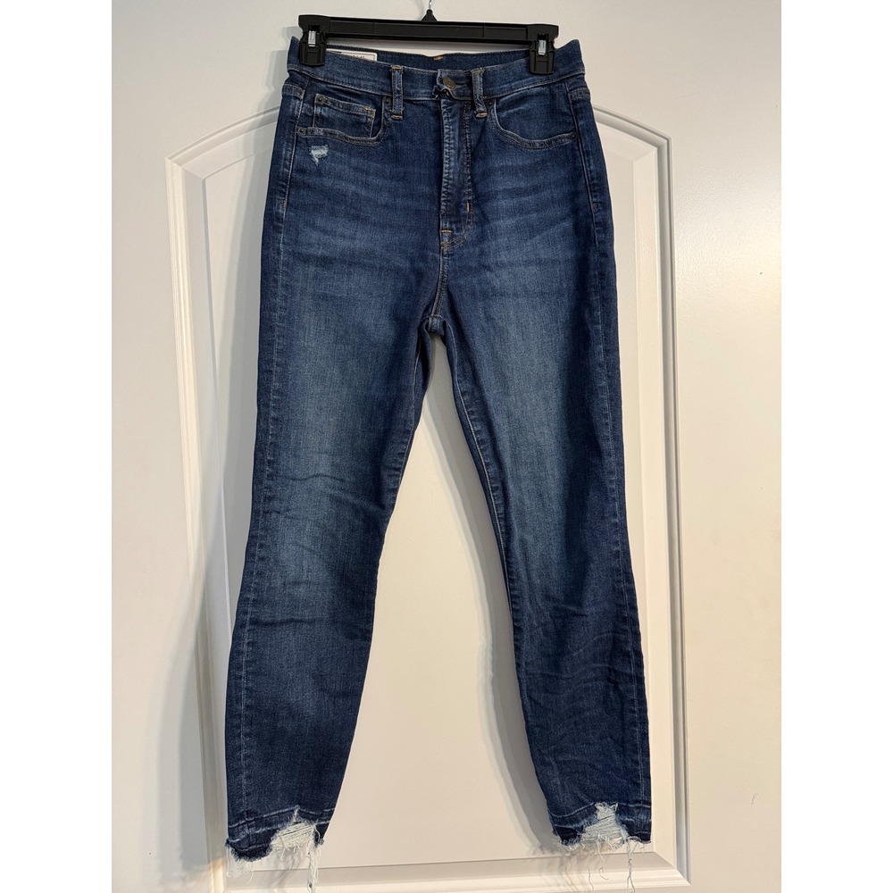 GAP True Skinny Ankle Sky High Jeans 27 4R Blue Distressed Raw Hem Edgy Casual